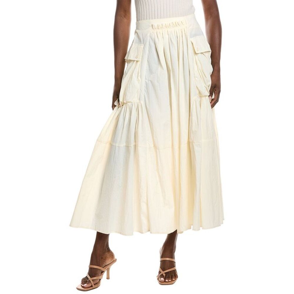 Gracia Womens  Long Parachute Cargo Skirt, White